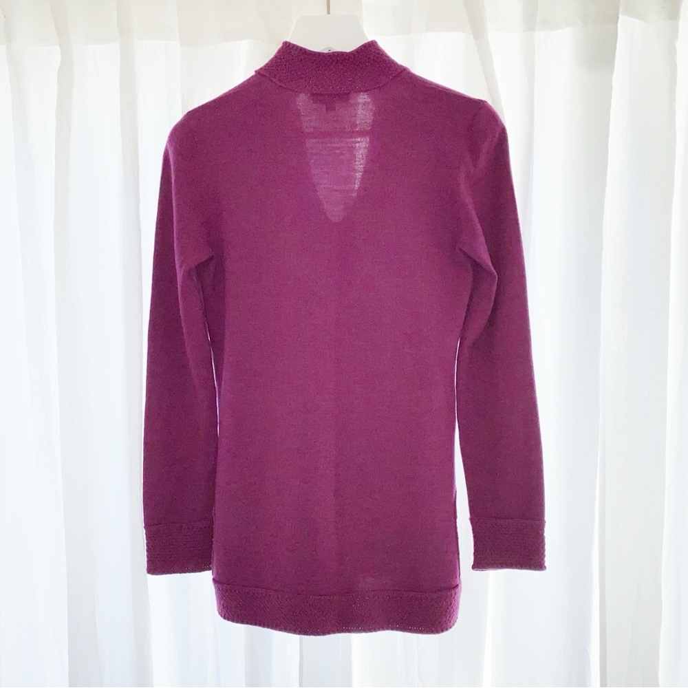 TORY BURCH LIZZIE MAGENTA DARK PURPLE MERINO WOOL KNIT TUNIC SWEATER - Picture 5 of 9